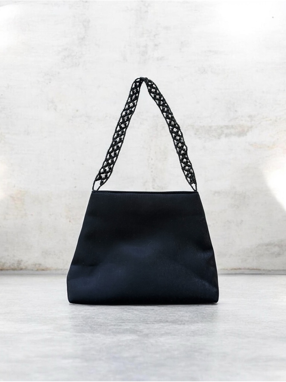 Classic Small Black Purse with Beaded Braided Strap